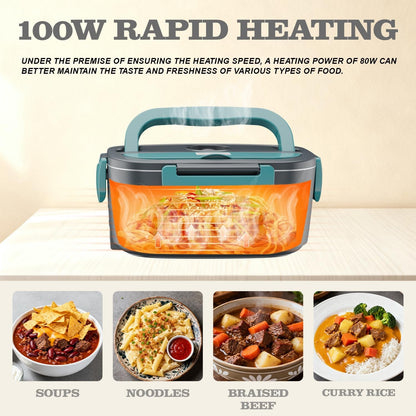 Electric Heated Lunch Box, 100W Fast Heating, 1.5L Food-Grade 304 Stainless Steel, 12V/24V/110V Portable Food Warmer for Car Truck Office Adults, Lonchera Electrica Portatil (Green)7