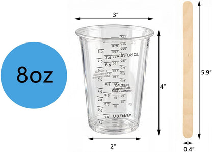 20PCS 8Oz Disposable Plastic Measuring Mixing Cups with 20 Wooden Stirring Sticks, Clear Graduated Cups for Epoxy Resin Paint Pigment Mixing (20)2