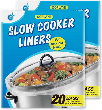 40 Counts Slow Cooker Liners and Cooking Bags, Extra Large Size Fits 6-10QT Pot, 14"X 22", BPA Free, Suitable for Oval & round Pot -2 Pack1