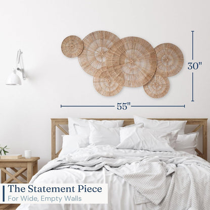 Wicker 23 Inch Jute Wall Decor Baskets, Set of 6 Extra Large Woven Jute Wall Plates, 23",21",15",13",12,10", Decorative Baskets for Wall Arts, Wall Hanging for Bedroom, Living Room, Office | 23", 21", 15", 13", 12", 10" Natural Handwoven Jute Boho Wall Art, Coastal Wall Basket for Living Room, Bedroom, Entryway4