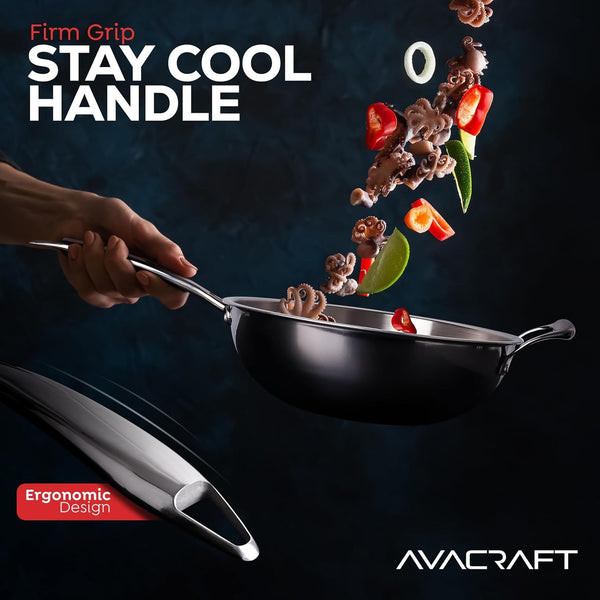10 Inch Tri-Ply Stainless Steel Wok with Helper Handle | Full Tri-Ply Body, Flat Bottom, Ergonomic Helper Handle, Induction Compatible, Oven Safe, Dishwasher Safe3
