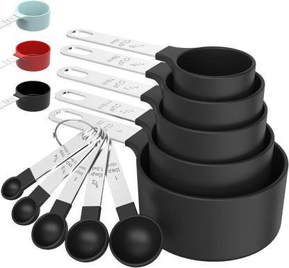 Measuring Cups & Spoons Set, Stackable Cups and Spoons | Nesting Measure Cups with Stainless Steel Handle, Kitchen Gadgets for Cooking & Baking (Black)1
