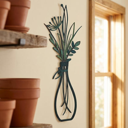 3Pcs Green Metal Flower Vase Wall Art Botanical Iron Farmhouse Decor | 3-Piece Green Metal Flower Vase Wall Art, Botanical Iron Wall Sculpture, Easy to Hang Farmhouse Decor for Living Room Bedroom5