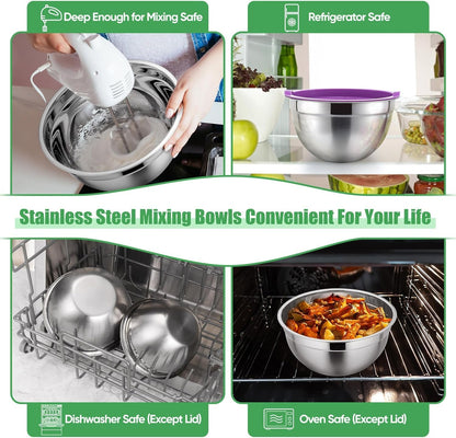 Metal Mixing Bowls with Lids Set, Airtight Lids & Multicolor6