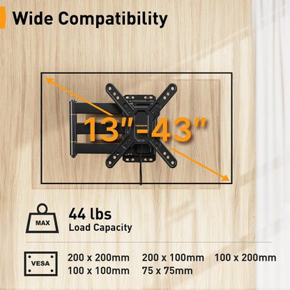 Lockable RV TV Mount for 13–43 Inch Tvs up to 44 Lbs, Full Motion RV TV Wall Mount with Swivel, Tilt, Pull Cord Lock, RV TV Mount for Camper, RV, Motorhome, Max VESA 200X200Mm, PGLRVF22