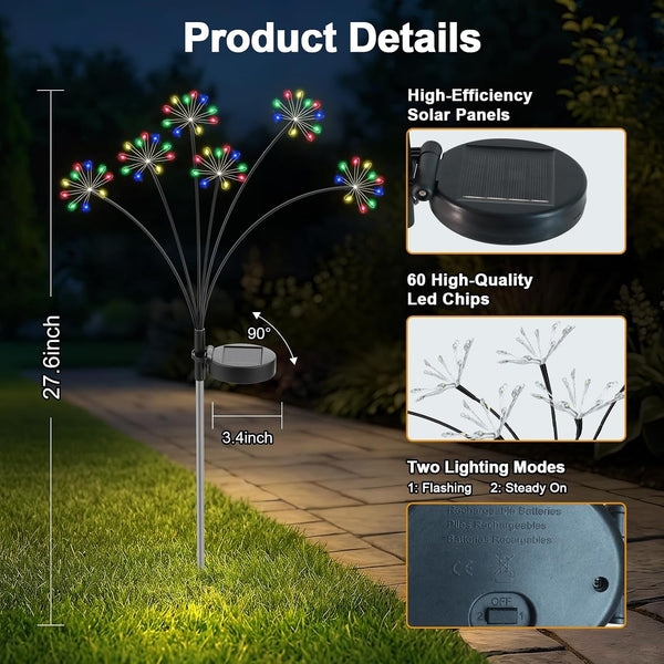 Solar Garden Lights Outdoor, Upgraded Solar Swaying Starburst Light Waterproof with 2 Modes, Solar Fairy Firework Lights for Yard Patio Pathway Flowerbed Balcony Garden Decoration (Multicolor, 2 Pack)7