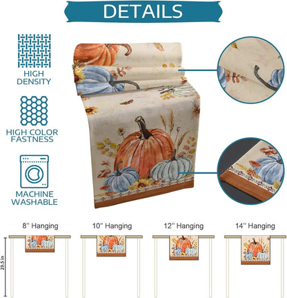 Fall Leaves Pumpkin 90Inch Table Runner with Placemats Set, Thanksgiving Farmhouse Washable Non-Slip Cotton Linen Table Runners and Heat Resistant Matching Table Mat Set for Dining Table/Kitchen5