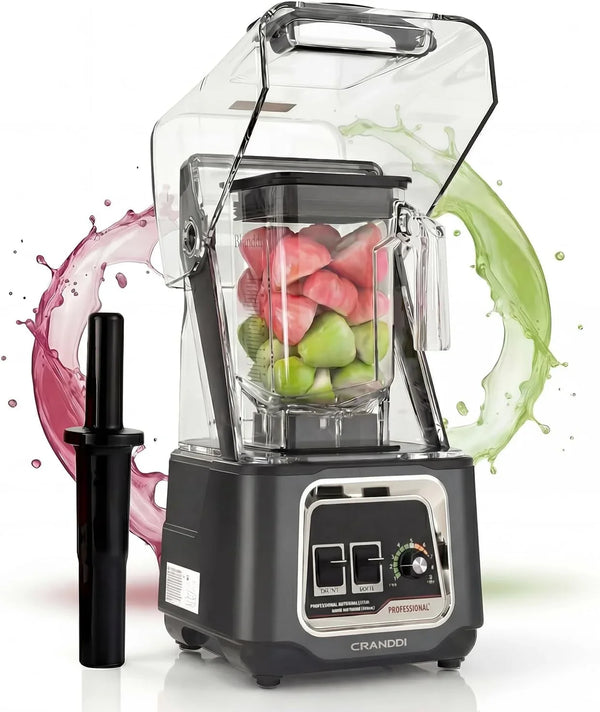 Professional Smoothie Blender, 2200W Commercial Soundproof Quiet Blender with Removable Soundproof Shield for Crushing Ice, Milkshakes, Puree, Self-Cleaning, 50Oz 110V K80 (Grey)1