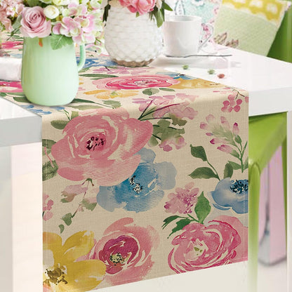 Spring Summer Watercolor Flower Table Runner, Peony Floral Kitchen6
