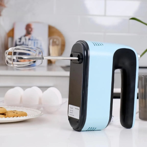 9-Speed Digital Hand Mixer Electric, 400W Powerful DC Motor, Hand Mixer Electric Handheld with Snap-On Storage Case, 5 Stainless Steel Accessories, Beaters, Dough Hooks, Whisk(Ice Blue/Black)9