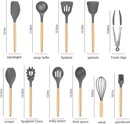 Kitchen Utensils Set & Knife Set with Block, 19 Piece All-In-One Cooking Set, 12 Nonstick Silicone Utensils + 5 Sharp Stainless Steel Chef Knives + Cutting Board, Dishwasher Safe Gift Set (Gray)4