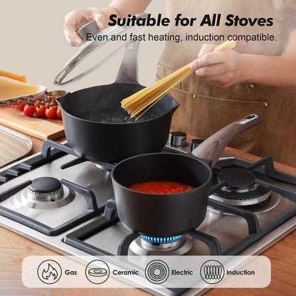 2.0 & 3.0 Quart Sauce Pan Sets with Lid, Cooking Pots Set, Nonstick Saucepan Set with Pour Spout, Small Kitchen Pot, Non Toxic Saucepot, Induction Comptable, Easy to Clean, PFOA Free4