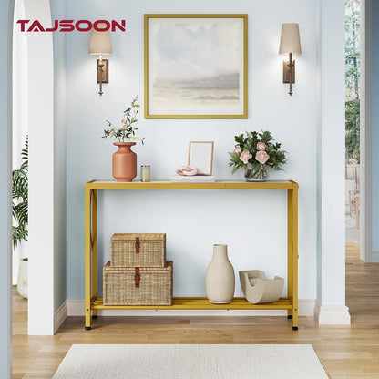 Entryway Table 41.8", 2 Tier Gold Console Table with Shelves | Narrow Entry Table, Thin Sofa Table for Hallway, Living Room, Foyer, Entrance, Corridor, Office, Gold & White2