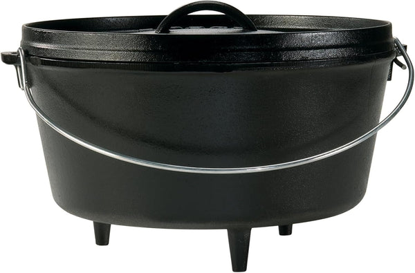 Pre-Seasoned Cast Iron Deep Camp Dutch Oven with Lid, 8 Quart | Dual Handles & Steel Handle with Strong Lid for Heavy-Duty Camping Cookware, Outdoor Use & Campfire Cooking1