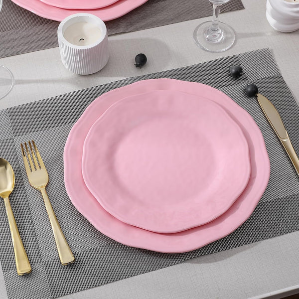 18 Piece Pink Dinnerware Set, Lightweight Kitchen Dining Plates and Bowls Set, Durable Melamine Dishes, Set of 6, Unbreakable RV Camping Dishes, Dishwasher Safe2