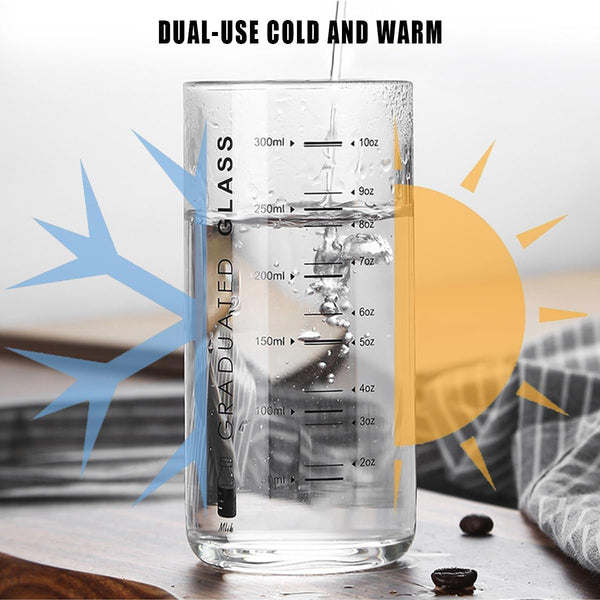 Cup with Measurements for Drinking,10 OZ Drinking Glass with Measurements for Milk,Juice,Milkshake, Vegetable, Coffee, Ice Cream,For Elderly, Beginners, Weight Loss4