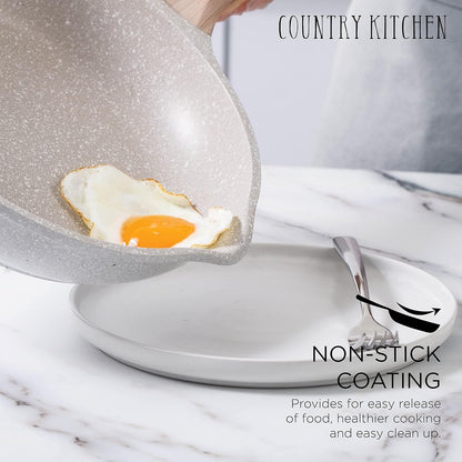 Non-Stick Cast Aluminum Cookware Set - Durable Kitchen Cookware for Everyday Cooking, Cream, 13 Pc.3
