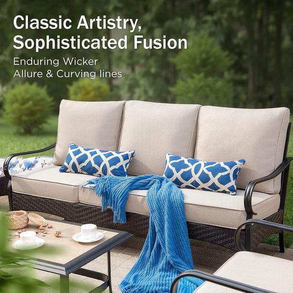 Metal Patio Furniture Set, 4 Pieces Outdoor Sectional, Beige8
