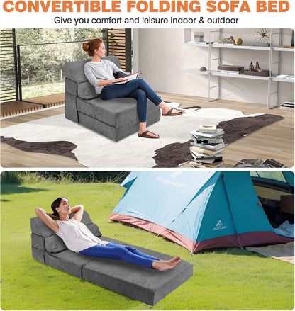 Folding Sofa Bed Sleep Sofa, 3-In-1 Convertible Sleeper Chair, Gery7