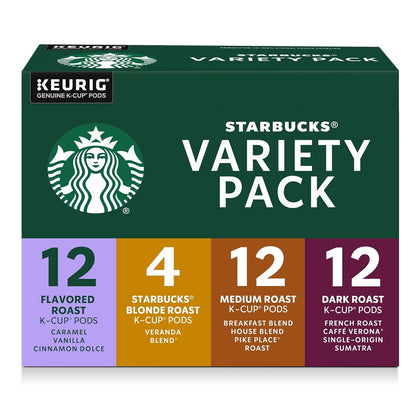 Starbucks K-Cup Coffee Pods, Starbucks Blonde, Medium, Dark Roast and Flavored Hot or Iced Coffee, Variety Pack, 40 Keurig Pods | 100% Arabica K-Cup Pods for Keurig Brewers; Starbucks Blonde, Medium, Dark Roast and Flavored Variety Pack; 1 Box, 40 Pods1