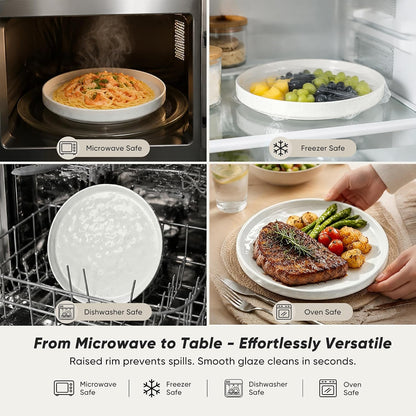 Stoneware Dinnerware Set, 12-Piece White Plates and Bowls Sets for 47