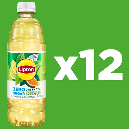 Lipton Zero Sugar Iced Tea, Green Tea Citrus, 16.9 Fl Oz Bottles, (12 Pack), 100% DV Vitamin C3