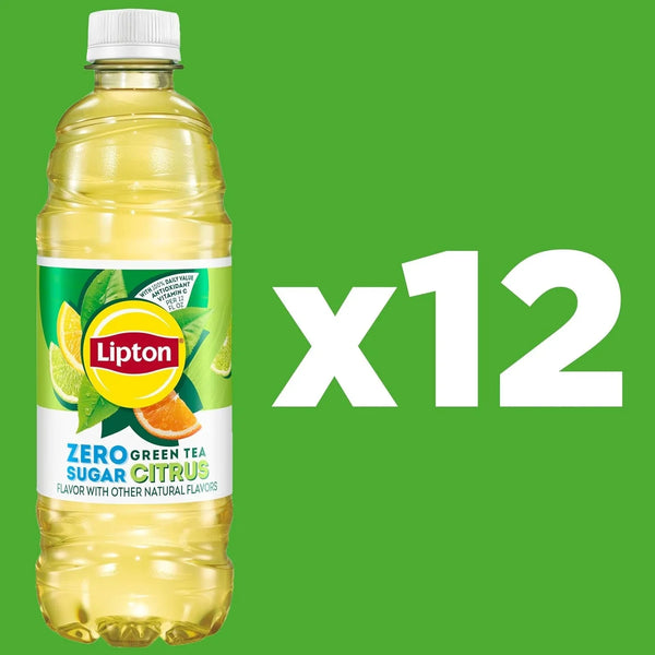 Lipton Zero Sugar Iced Tea, Green Tea Citrus, 16.9 Fl Oz Bottles, (12 Pack), 100% DV Vitamin C3