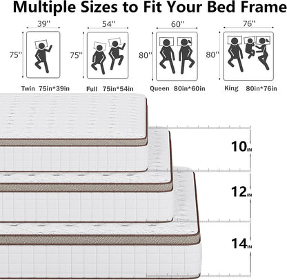 Full Mattress,14 Inch Hybrid Full Size Mattresses in a Box,Memory Foam & Pocket Spring,Medium Firm for Pressure Relief,Motion Isolation,Fiberglass Free,Certipur-Us,75" Lx 54" W7