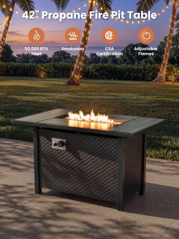 11 Piece Outdoor Patio Furniture Set with Fire Pit Table,Conversation Sectional Wicker Couch with Swivel Chairs,Modern outside Sofa for Balcony Backyard, Dark Grey2