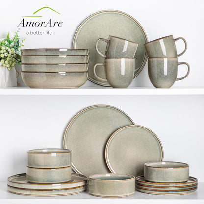 Stoneware Dinnerware Sets for 8,24 Piece Plates and Bowls Sets7