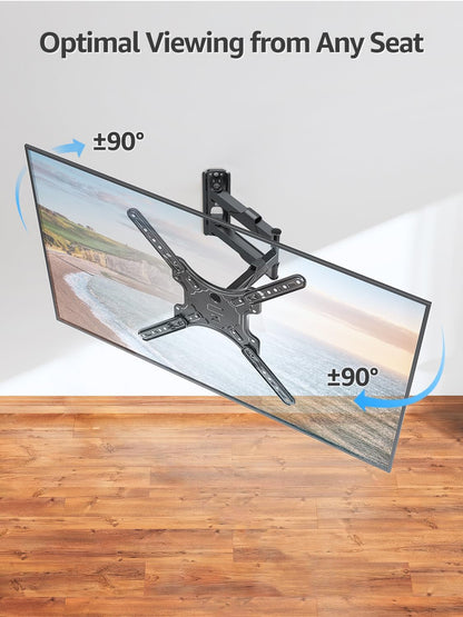 Full Motion TV Wall Mount for Most 26-60 Inch Tvs, Max VESA 400X400Mm Wall Mount TV Bracket with Swivel Tilting Extension Level Adjustment for LED LCD Flat Curved Tvs up to 77 LBS, MU00184