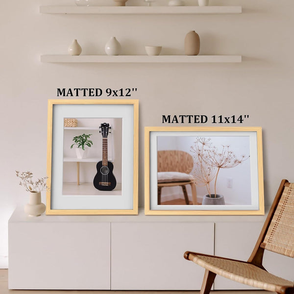 12X16 Picture Frame Natural Wood Made of Solid Wood with Plexiglass, Display Pictures 9X12/11X14 with Mat or 12X16 without Mat, for Wall Mounting Photo Frame5