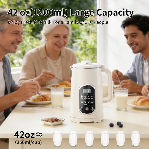 Kuhuz Nut Milk Maker,42Oz Plant Based Milk Machine for Homemade Almond/Oat/Soy,10-In-1 Countertop Blender with Juice/Milkshake/Food Processor/Boil Water,Delay Start/Keep Warm/Self Cleaning,White4