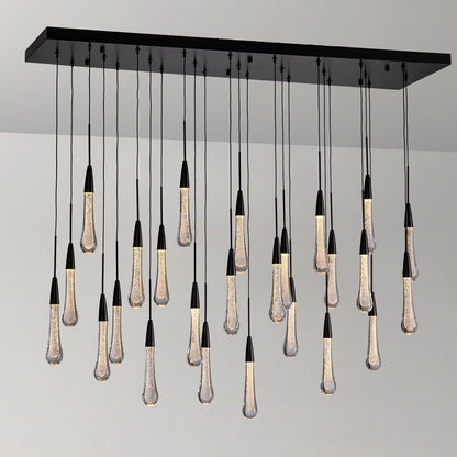 Black Rectangle Raindrop Chandelier with Glass，25-Lights Luxury Farmhouse Large Linear Chandeliers for Dining Room over Table, Brass Pendant Ceiling Light Fixture for Kitchen Island1