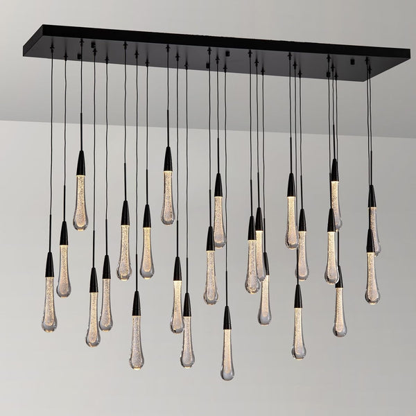 Black Rectangle Raindrop Chandelier with Glass，25-Lights Luxury Farmhouse Large Linear Chandeliers for Dining Room over Table, Brass Pendant Ceiling Light Fixture for Kitchen Island1