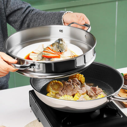 Hybrid 12-Inch Wok with Steamer,Nonstick Stainless Steel Woks & Stir-Fry Pans with Lid,Stay-Cool Handle,Pfoa Free Cookware,Dishwasher and Oven Safe, Works on Induction5