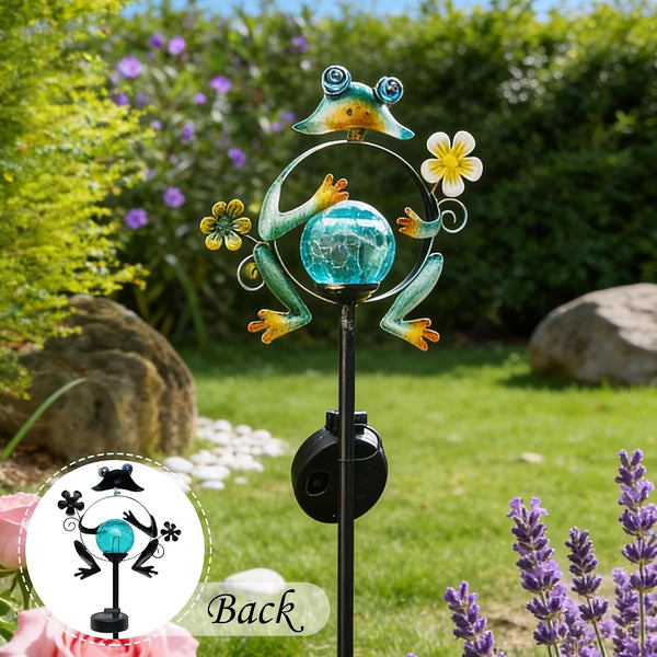 31-Inch Solar Frog Garden Stake with LED Lights, Metal Whimsical Frog Decor for Lawn & Flower Beds, Cute Amphibian Yard Art with Ground Spike, Outdoor Solar Light for Garden Pathway7