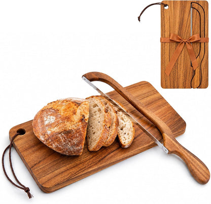 Premium Walnut Bread Cutting Board and Knife Set, Curved Serrated Bread Knife for Homemade Bread, Sourdough Bread Board with Magnetic Knife Storage1