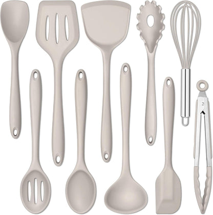 10 Pieces Silicone Cooking Utensils Set, Heat Resistant, Khaki1