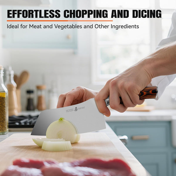 Vegetable Cleaver Knife, Chinese Chef Knife 7 Inch Meat Cleaver with Pakkawood Handle, Stainless Steel Butcher Chopper for Home Kitchen - Fiery Phoenix Series4