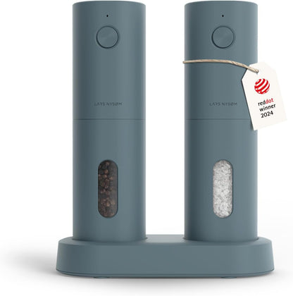 Electric Salt and Pepper Grinder Set, USB Rechargeable, Automatic Salt and Pepper Mills, Spice Shakers Refillable with LED Light, Adjustable Coarseness, Ceramic Grinder (Stone Blue)1