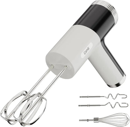 Electric Hand Mixer with 9 Speeds, Powerful Motor, Cordless Hand Mixer with Whisk, Dough Hook and Mixing Rod for Whipping Eggs, Cream, Butter, Jam, Kneading Dough and Blending (White+Black)1