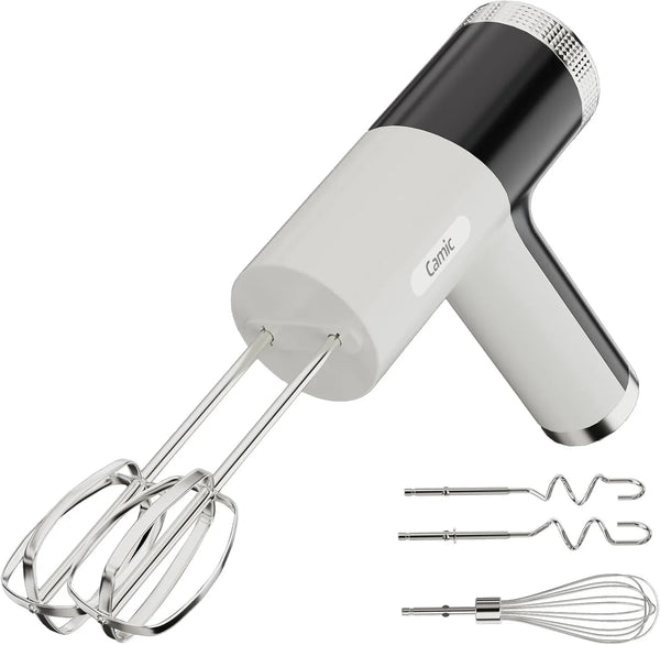 Electric Hand Mixer with 9 Speeds, Powerful Motor, Cordless Hand Mixer with Whisk, Dough Hook and Mixing Rod for Whipping Eggs, Cream, Butter, Jam, Kneading Dough and Blending (White+Black)1