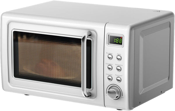 0.7Cu.Ft Retro Small Microwave Oven, 700W Compact Countertop Microwave with 5 Power Levels, Auto Cooking Menus, Glass Turntable, Child Lock & Glass Turntable for Apartment, Dorm (White)1