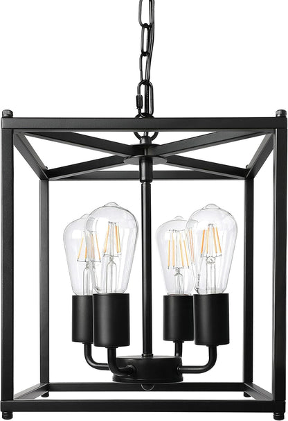 4-Light Black Farmhouse Chandelier, Iron Lantern Pendant Light Rustic Cage Adjustable Height, E26 Base Industrial Hanging Lights for Kitchen Island Dining Room Hallway Foyer Entryway1