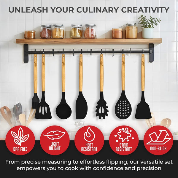 Silicone Kitchen Utensils Set, Premium Non Stick Cooking Utensils Set - 21 Pcs Wooden Handle Silicone Spatula Set 446°F Heat Resistant - Kitchen Gadgets Home Essentials6