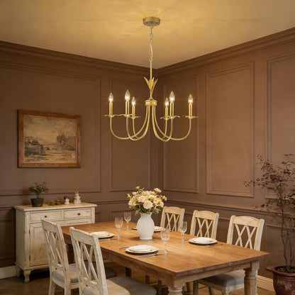 Flower Antique Brass Chandelier, 6-Light Gold Chandeliers for Dining Room3