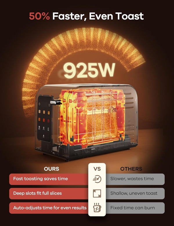 Toaster 2 Slice with Touchscreen Smart Toasters Wide Slot, Max 925W | Full Stainless Steel, Digital Countdown Timer, Touch Screen, Defrost Reheat Cancel, +/-10S Fine-Tune, Removable Crumb Tray3