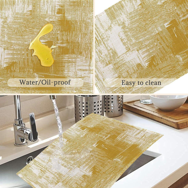 Yellow Beige Placemats Set of 6,Washable Heat Resistant 12×18 Inch Linen Table Mats Modern Place Mats for Party Outdoor Dining Décor4