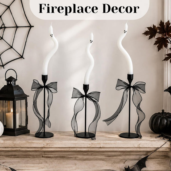 Halloween Decorations Indoor-3Pcs Twisting Ghost Candles Decor with Candle Holders,Ribbons,Vintage Candlestick Holders Decoration,Halloween Centerpieces for Party Table Fireplace Decorations3
